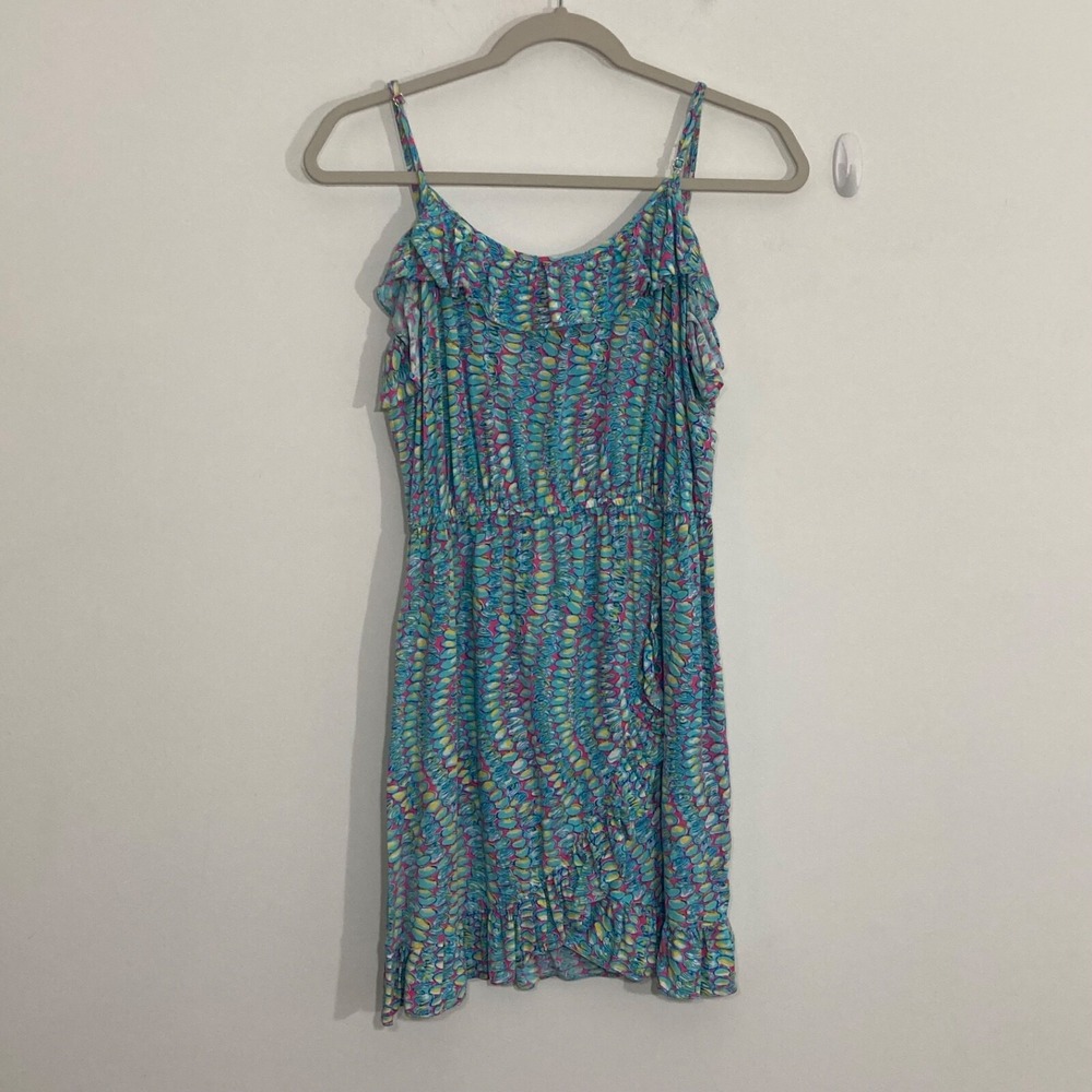 Lilly Pulitzer Womens Dress Small Blue Kalen Clam Ruffle Garden Party Beach